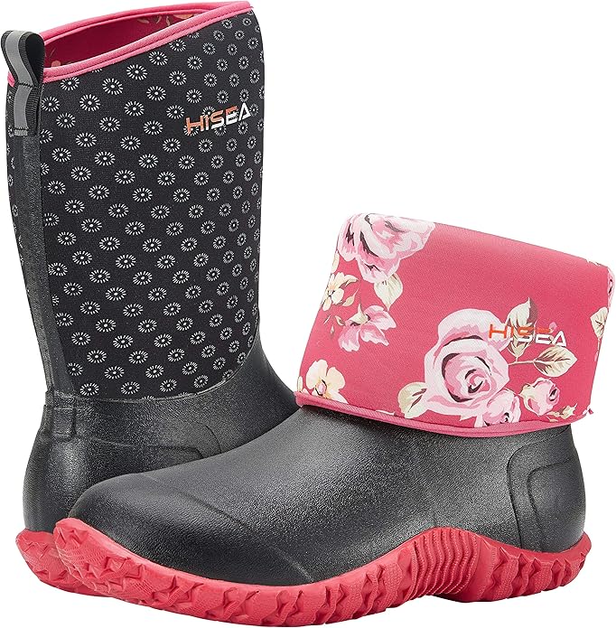 HISEA Women's Rubber Garden Boots Waterproof Insulated Yard Gardening Shoes Mid Height for Mud Working Outdoor