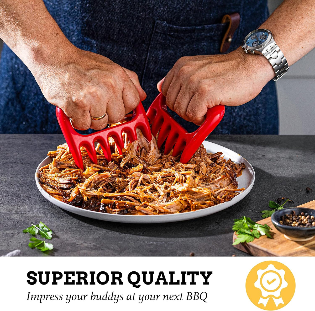 Mountain Grillers Bear Claws Meat Shredder - Durable Meat Claws For Shredding Pulled Pork, Chicken, Beef - Heat-Resistant BBQ Meat Claws For Grilling And Smoking - Ergonomic Handle - 2 Pack, Red